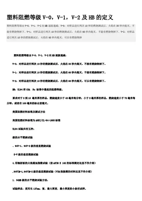 关于塑料阻燃等级及的定义