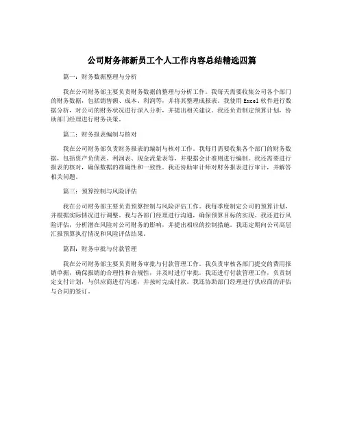 公司财务部新员工个人工作内容总结精选四篇