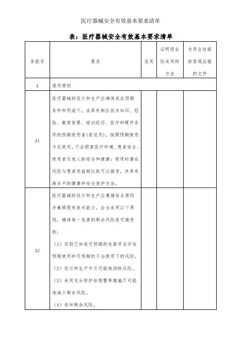 医疗器械安全有效基本要求清单