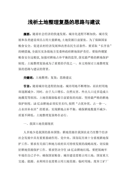 浅析土地整理复垦的思路与建议