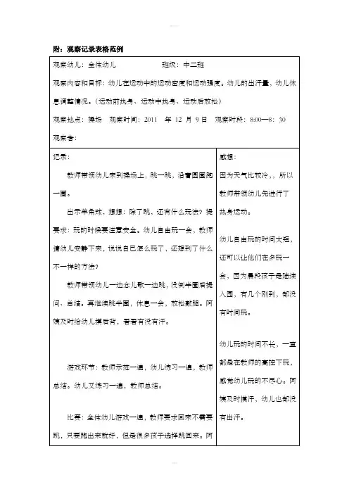 晨间活动观察记录