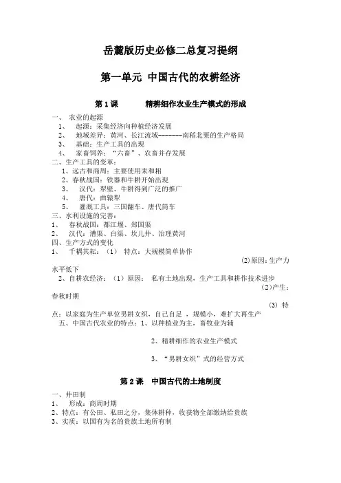 岳麓版历史必修二总复习提纲