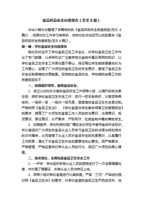 食品药品安全自查报告（范文6篇）
