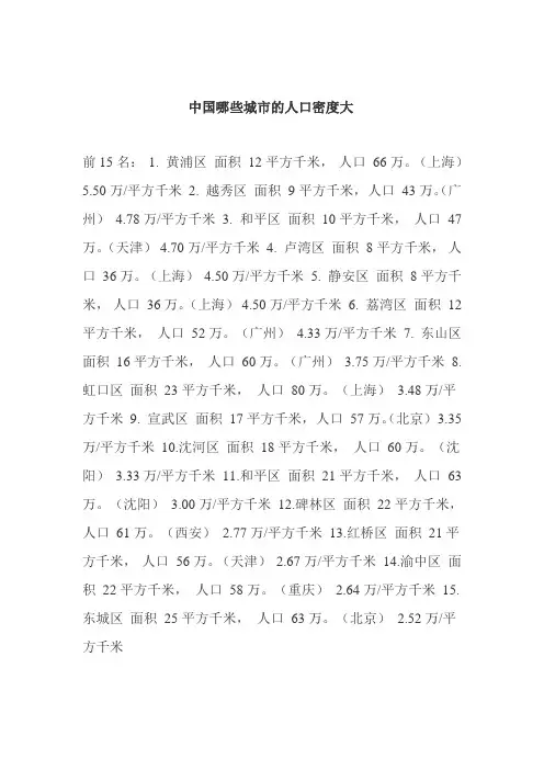 中国哪些城市的人口密度大