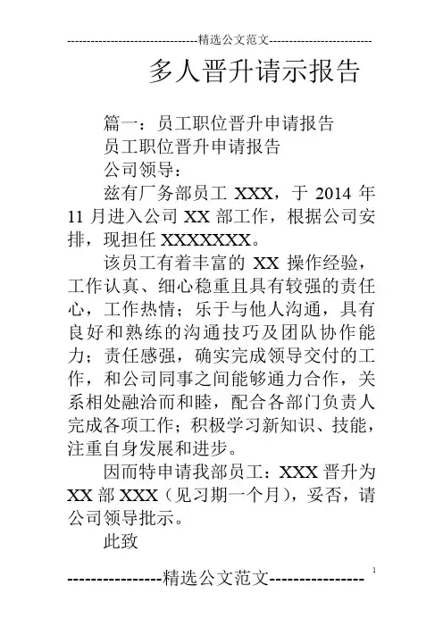 多人晋升请示报告