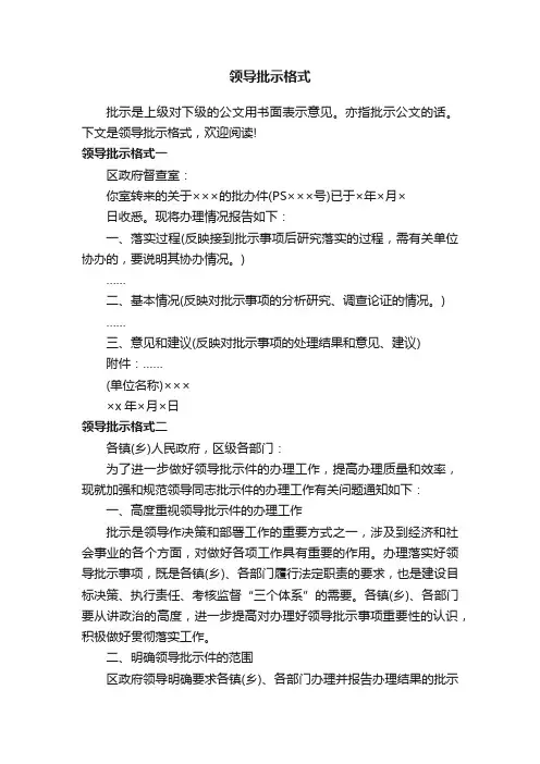 领导批示格式