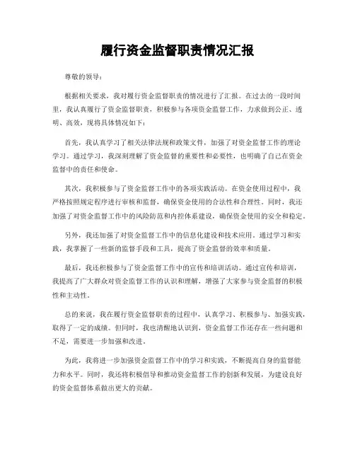 履行资金监督职责情况汇报