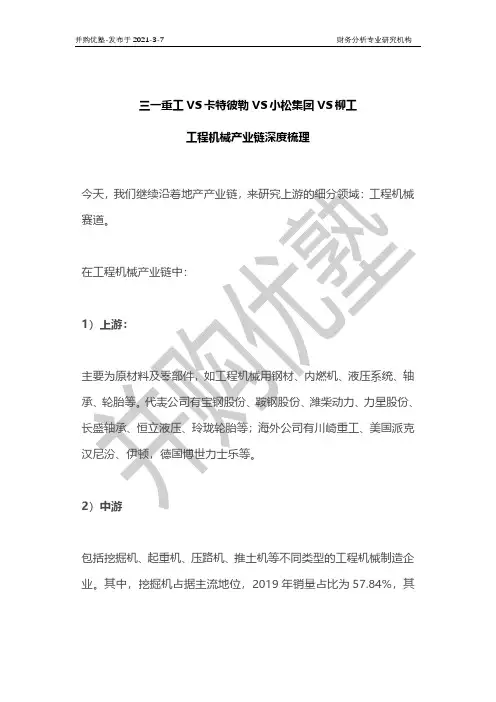 三一重工VS卡特彼勒VS小松集团VS柳工：工程机械产业链深度梳理