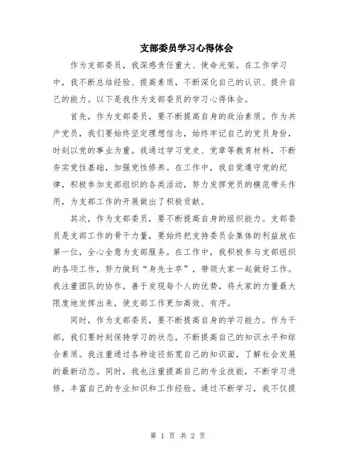 支部委员学习心得体会