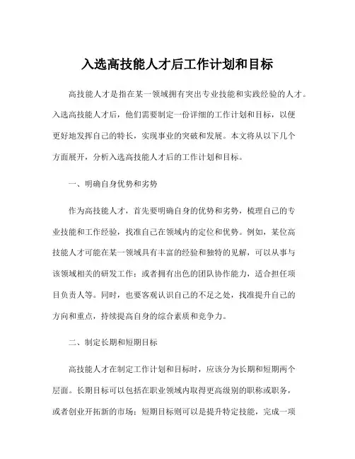 入选高技能人才后工作计划和目标