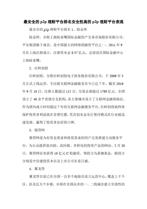 最安全的p2p理财平台排名安全性高的p2p理财平台表现