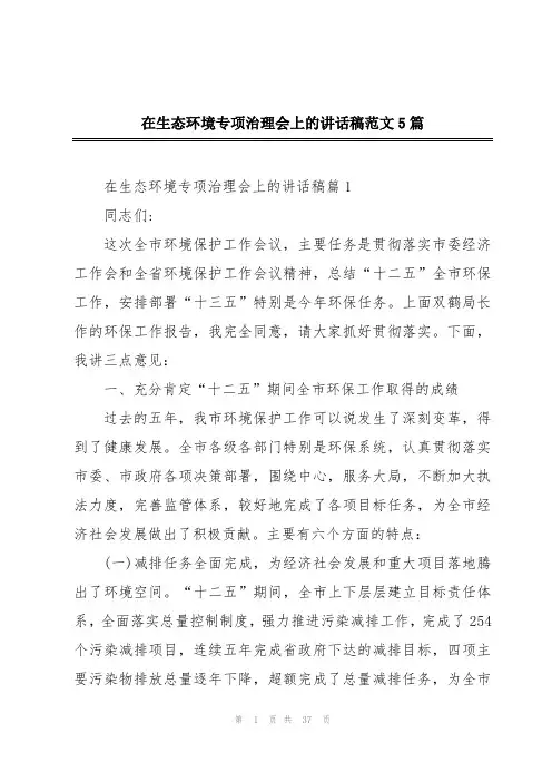 在生态环境专项治理会上的讲话稿范文5篇