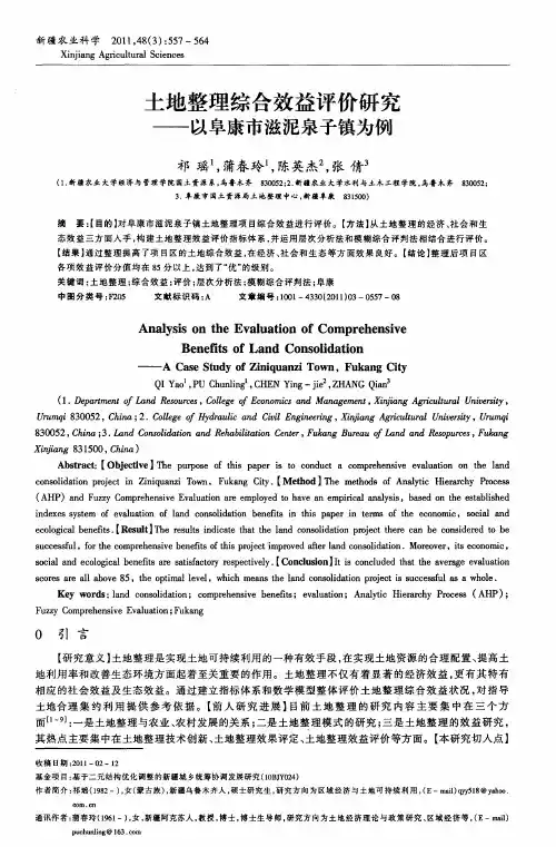 土地整理综合效益评价研究——以阜康市滋泥泉子镇为例