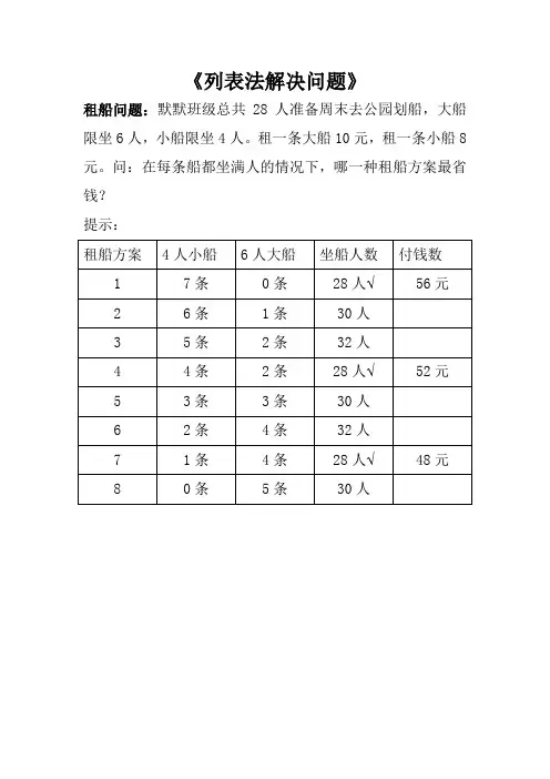 列表法解决问题-三年级上册数学(自己总结)
