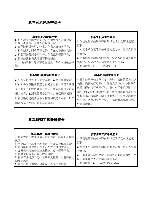 机车司机风险辨识卡