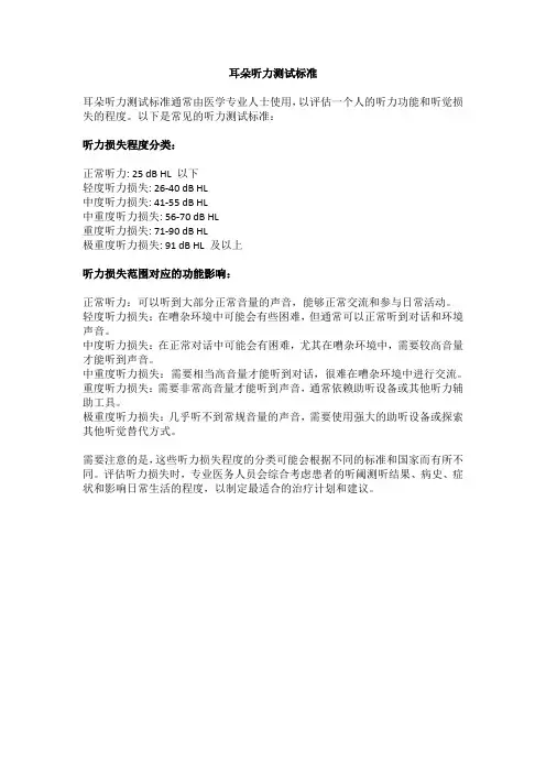 耳朵听力测试标准