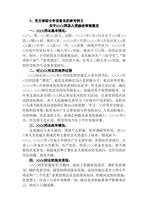 党支部综合审查意见的参考例文文档