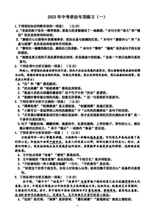 中考语法专项练习