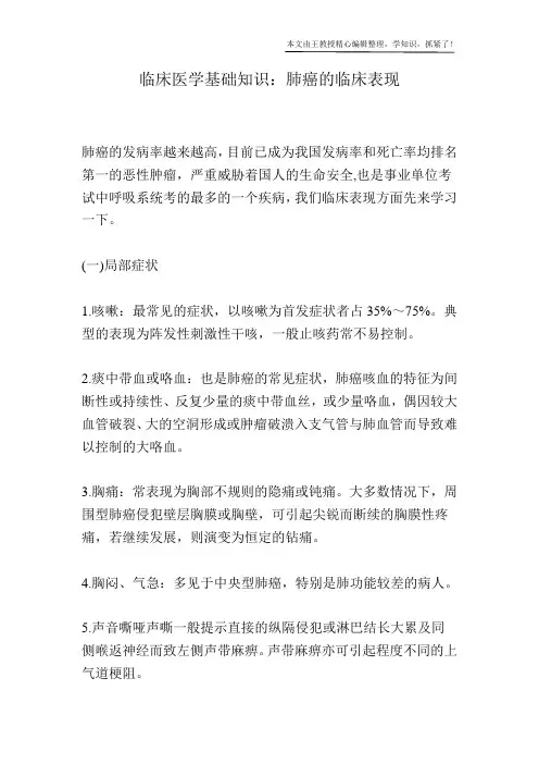 临床医学基础知识：肺癌的临床表现
