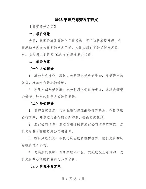 2023年筹资筹劳方案范文