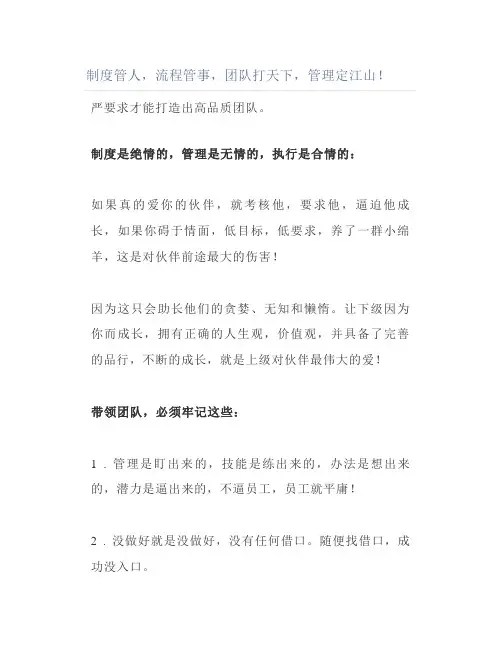制度管人流程管事团队打天下管理定江山