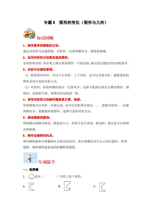 2024学年二年级上册数学寒假专题6  图形的变化(图形与几何)-专项提升(北师大版)