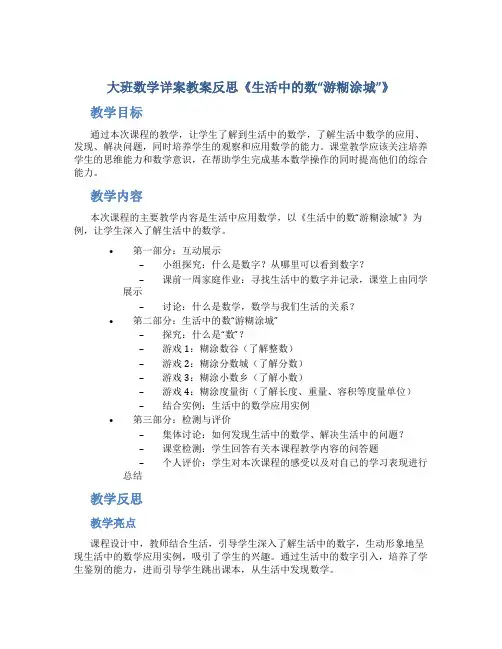 大班数学详案教案反思《生活中的数“游糊涂城”》