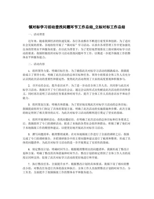 镇对标学习活动查找问题环节工作总结_立标对标工作总结