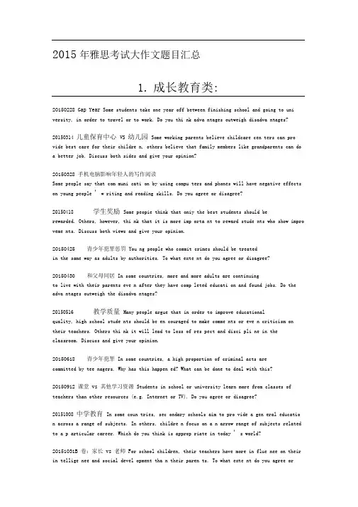 2015年雅思大作文题库汇总(20200930032321)