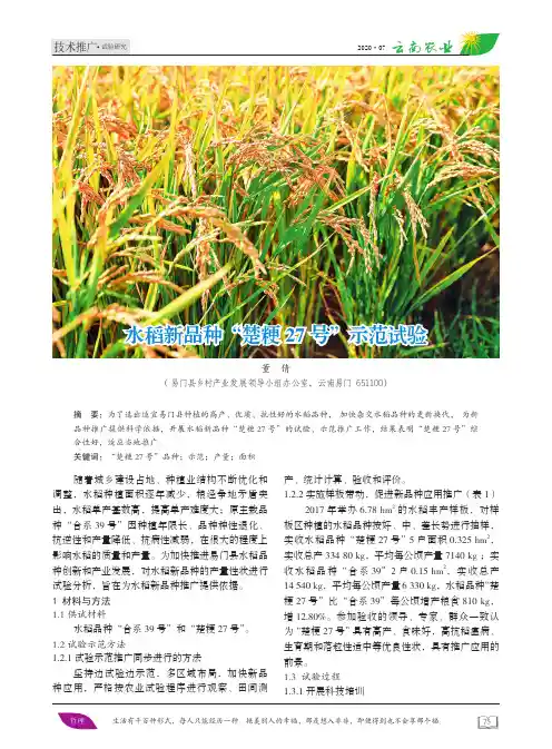 水稻新品种“楚粳27号”示范试验