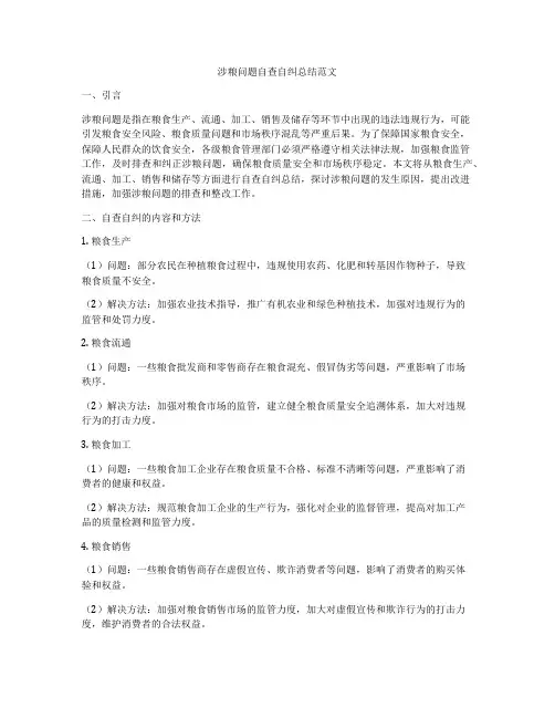 涉粮问题自查自纠总结范文
