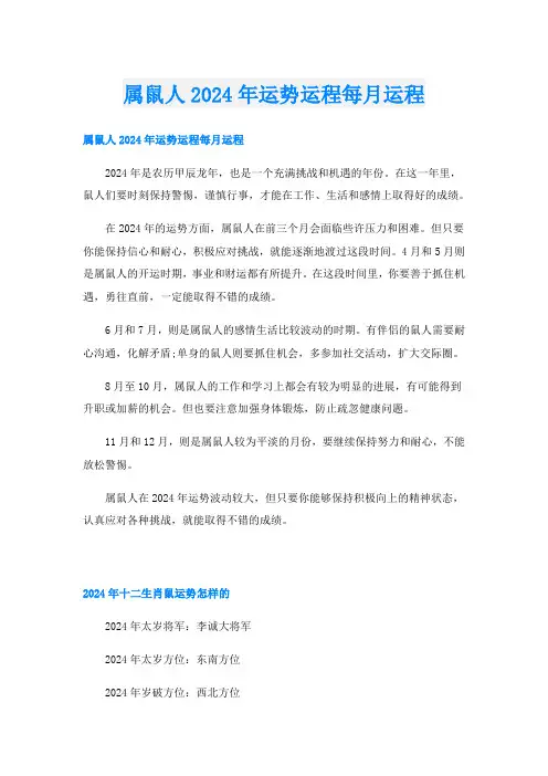 属鼠人2024年运势运程每月运程