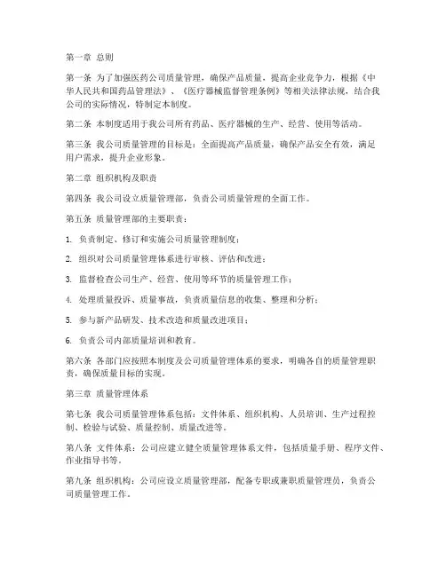 医药公司质量管理制度范本