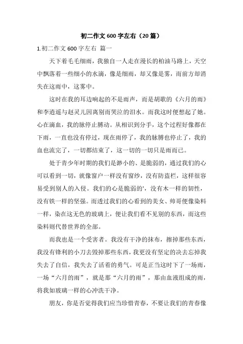 初二作文600字左右(20篇)