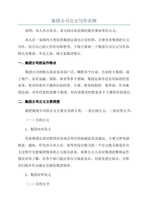 集团公司公文写作实例