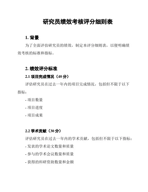 研究员绩效考核评分细则表