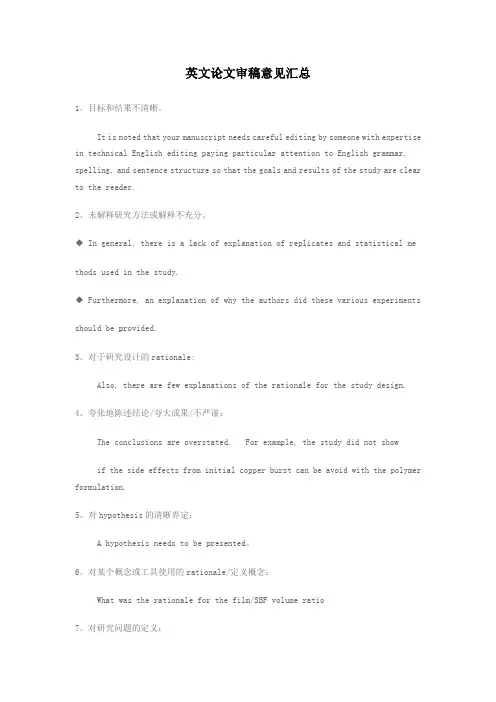 英文论文审稿意见英文版