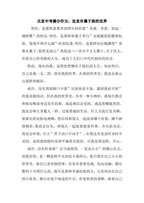 最新北京中考满分作文：这里有属于我的世界