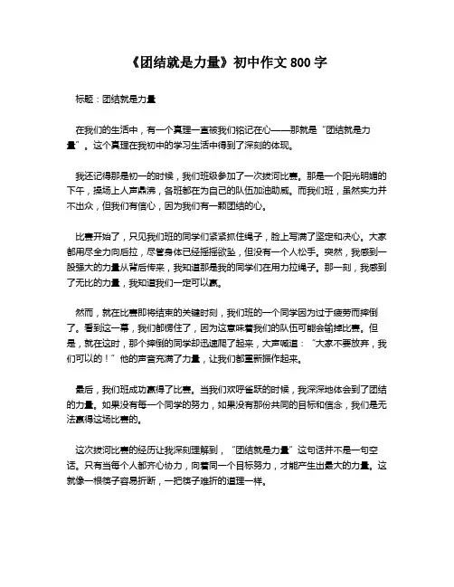 《团结就是力量》初中作文800字