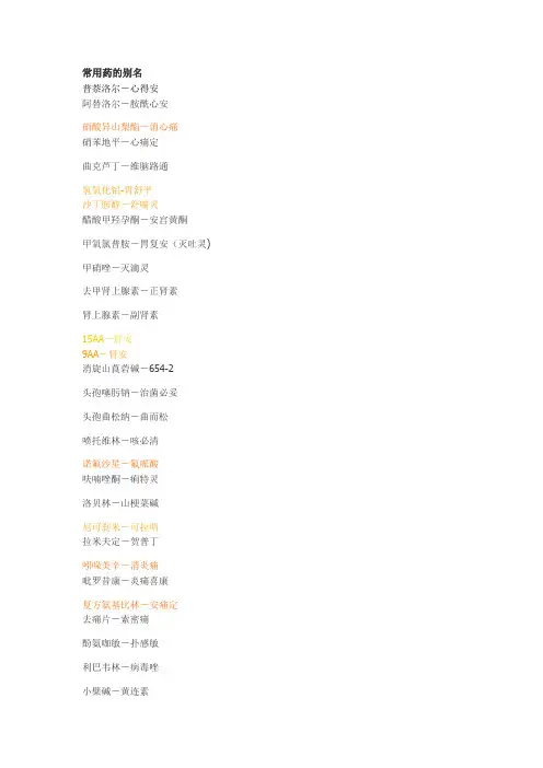 常用药的别名,医生们用得到!