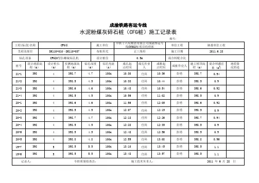 水泥粉煤灰碎石桩(CFG桩)施工记录表
