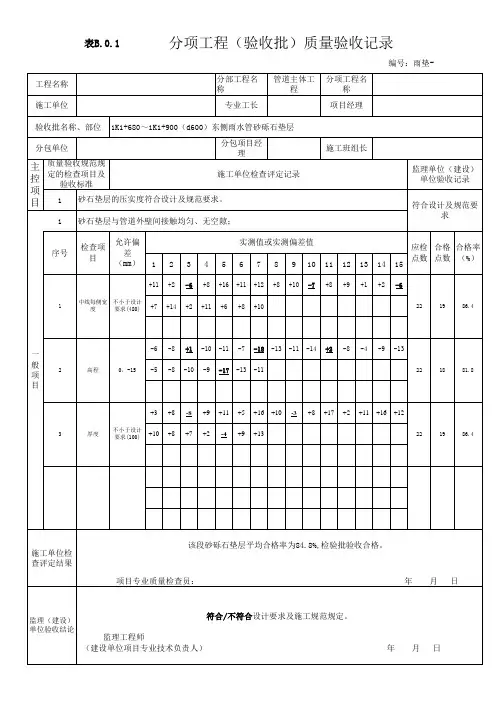 砂砾石垫层检验批验收记录