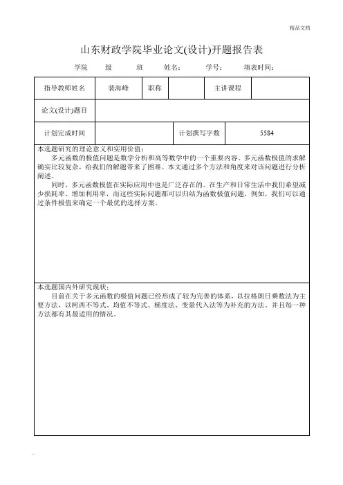 极值开题报告、中期检查