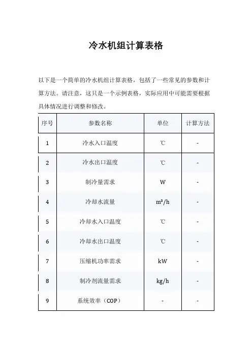 冷水机组计算表格