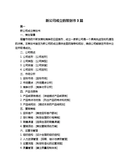 新公司成立的策划书3篇
