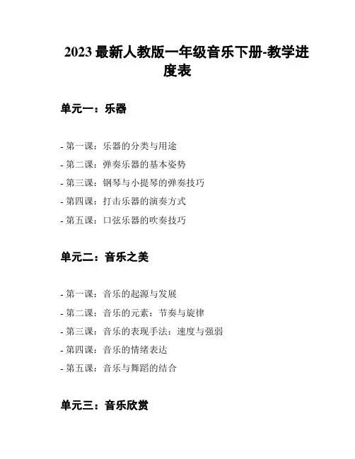2023最新人教版一年级音乐下册-教学进度表