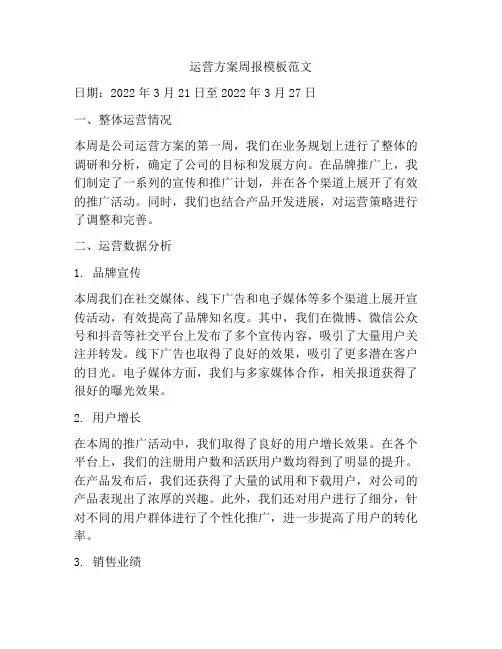 运营方案周报模板范文