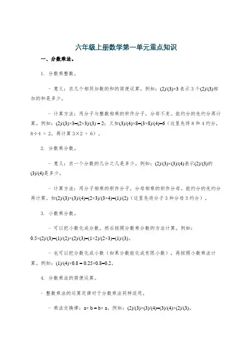 六年级上册数学第一单元重点知识