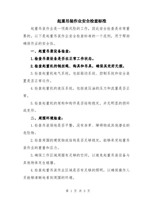起重吊装作业安全检查标准