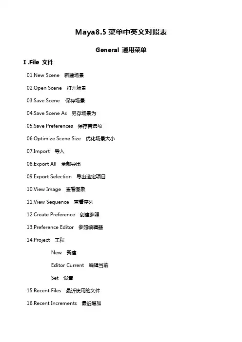 Maya菜单中英文对照表